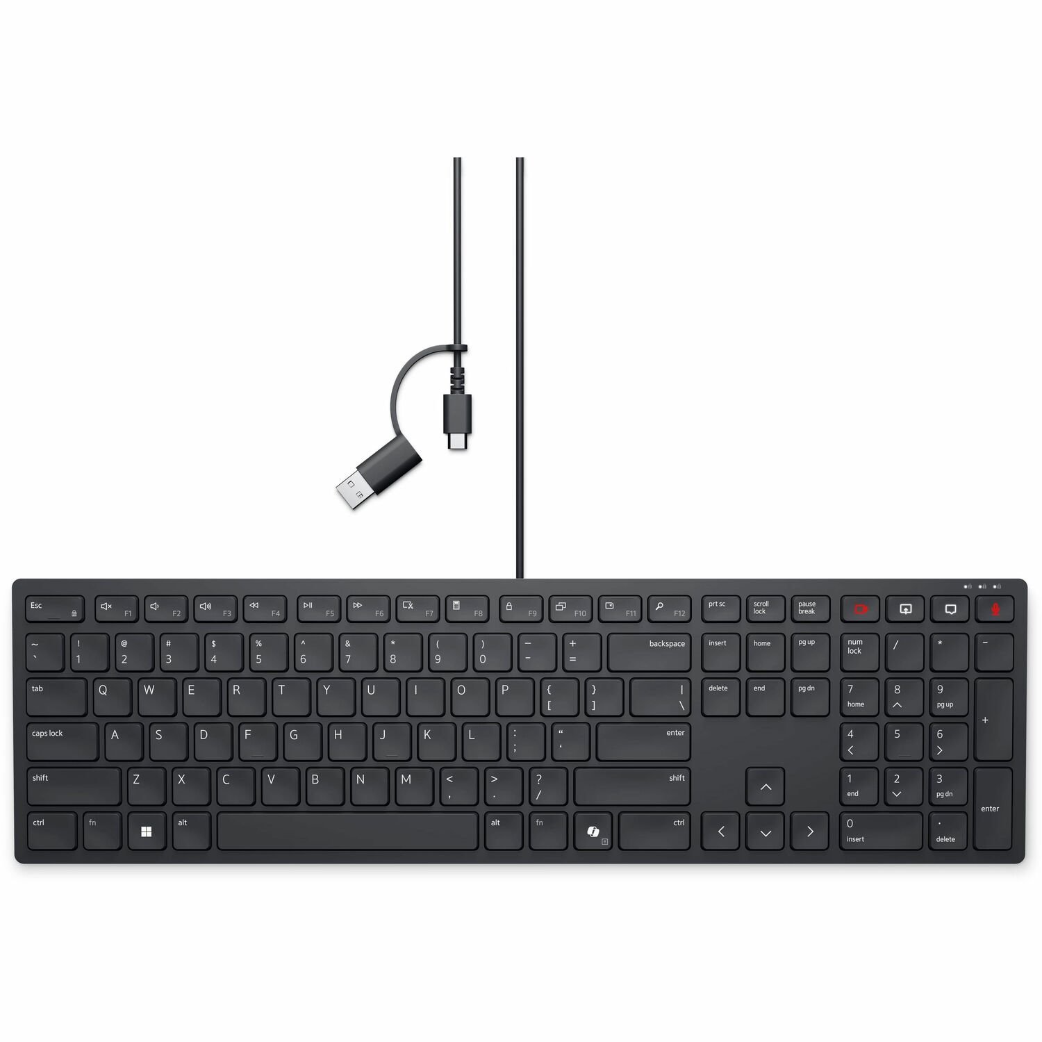 Dell Wired Collaboration KB525C Keyboard - Cable Connectivity - USB Type C, USB Type A Interface - English (US) - Black