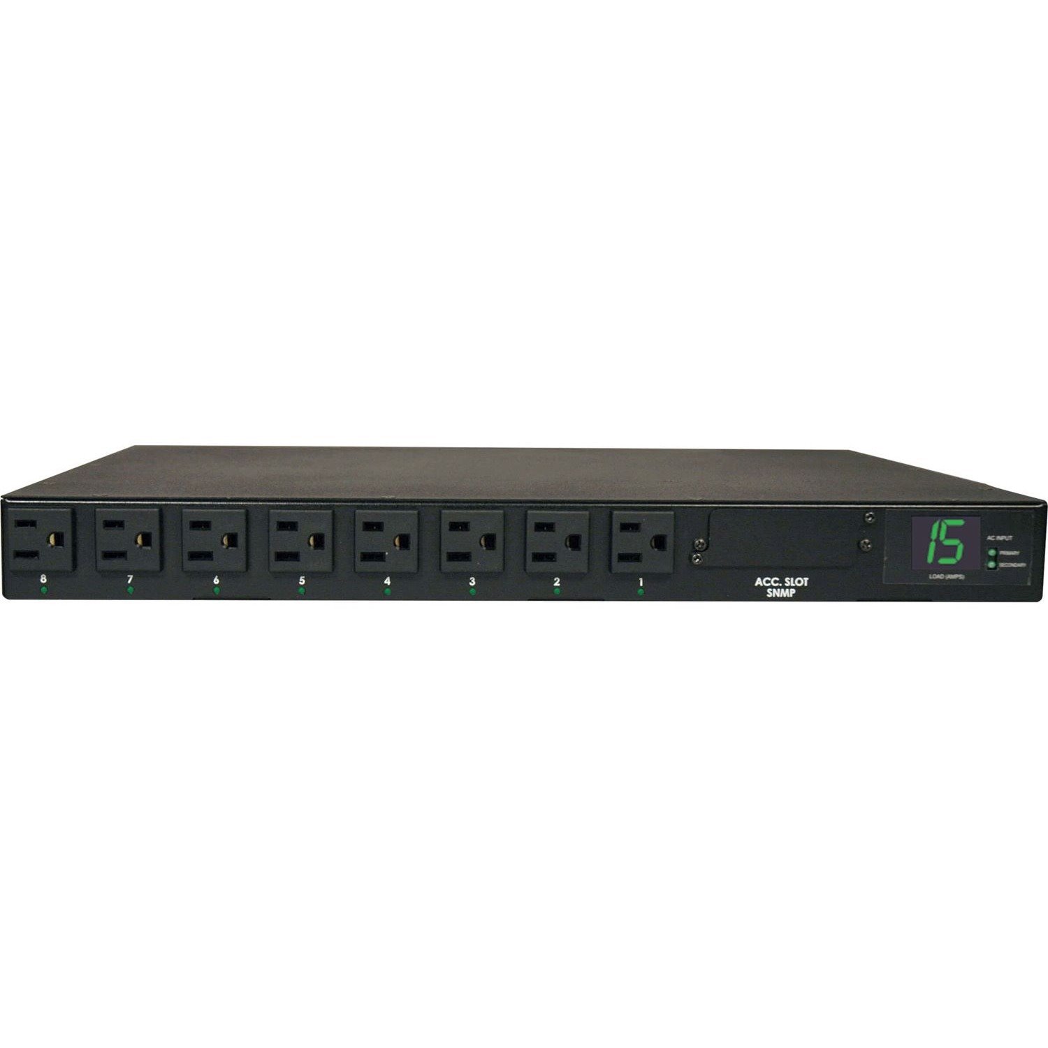 Eaton Tripp Lite Series 1.4kW Single-Phase Local Metered Automatic Transfer Switch PDU, 2 120V 5-15P 15A Inputs, 8 5-15R Outputs, 1U, TAA