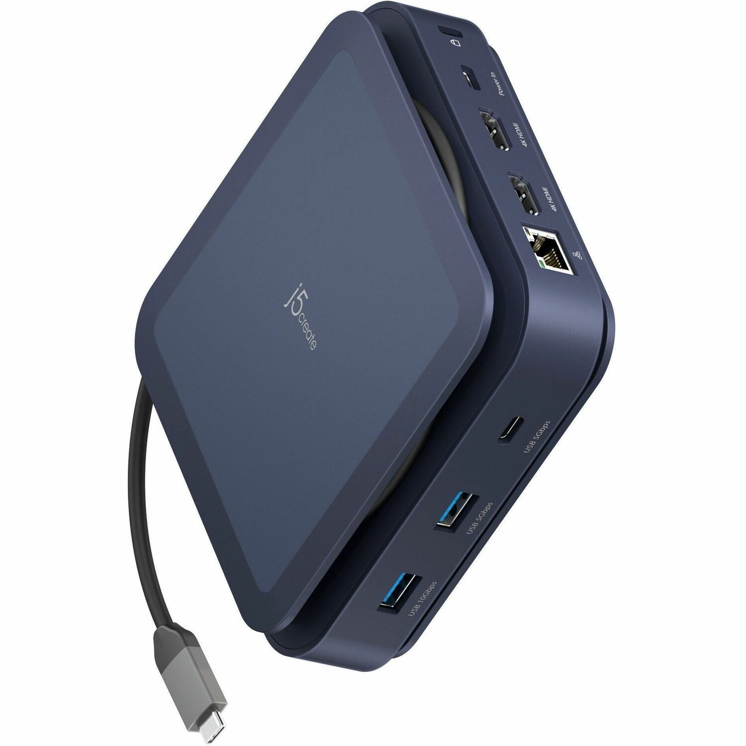 j5create JCD3196 11 Port(s) USB Type C Docking Station for Desktop PC, MacBook, TV, Workstation, Flash Drive - Charging Capability - Memory Card Reader - SD - Dark Blue - Desktop
