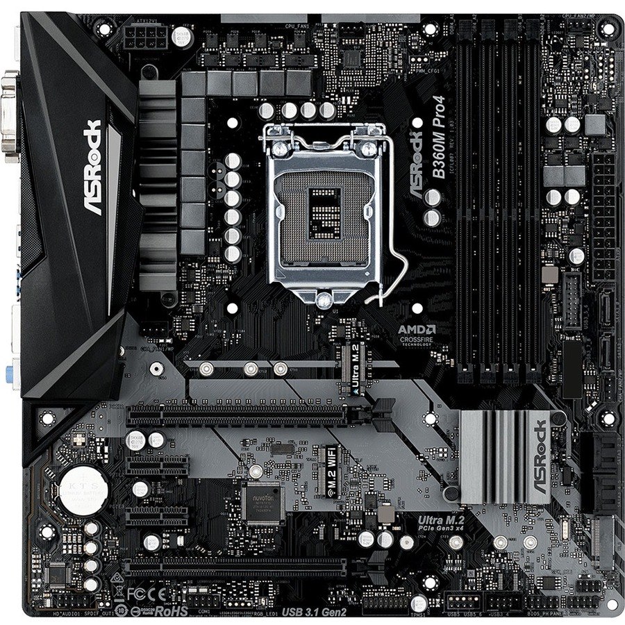 ASRock B360M Pro4 Desktop Motherboard - Intel B360 Chipset - Socket H4 LGA-1151 - Intel Optane Memory Ready - Micro ATX