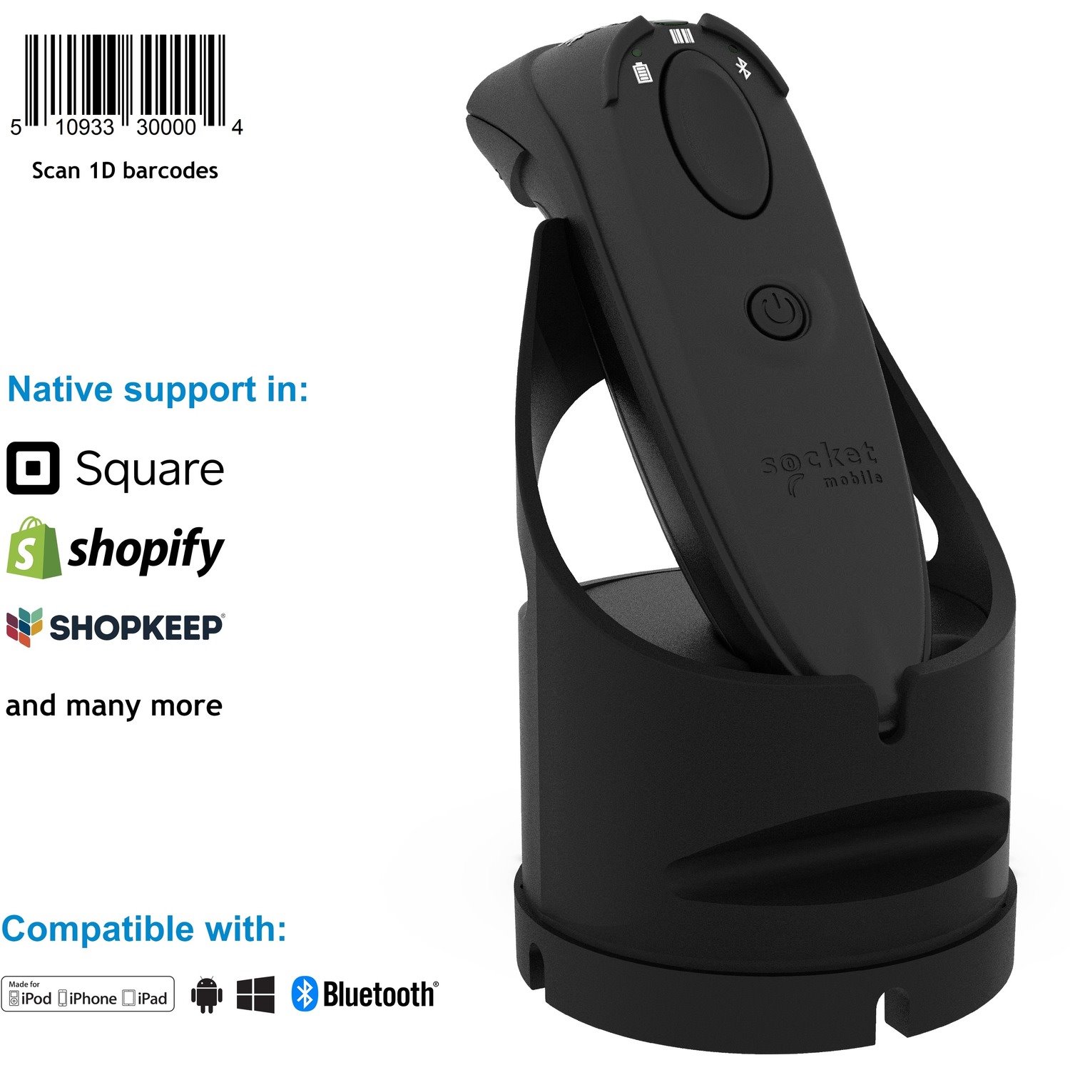 Socket Mobile DuraScan D730 Handheld Barcode Scanner - Wireless Connectivity - Black