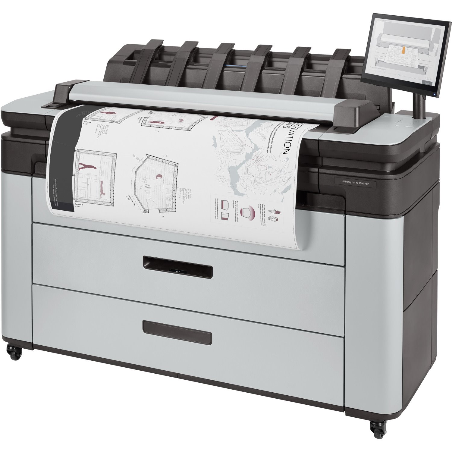 HP DesignJet XL 3600dr PostScript Inkjet Large Format Printer - Includes Printer, Scanner, Copier - 36" Print Width - Color