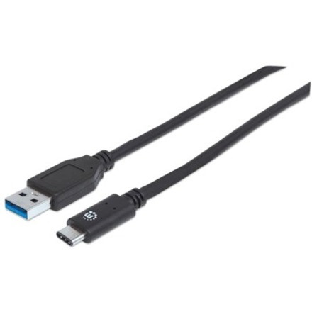 Manhattan USB-C to USB-A Cable, 1m, Male to Male, 10 Gbps (USB 3.2 Gen2 aka USB 3.1), 3A (fast charging), USB31AC1M, SuperSpeed+ USB, Black, Lifetime Warranty, Polybag