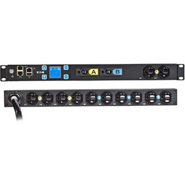 Eaton Metered Input rack PDU, 1U, L5-30P input, 2.88 kW max, 120V, 24A, 10 ft cord, Single-phase, Outlets: (12) 5-20R