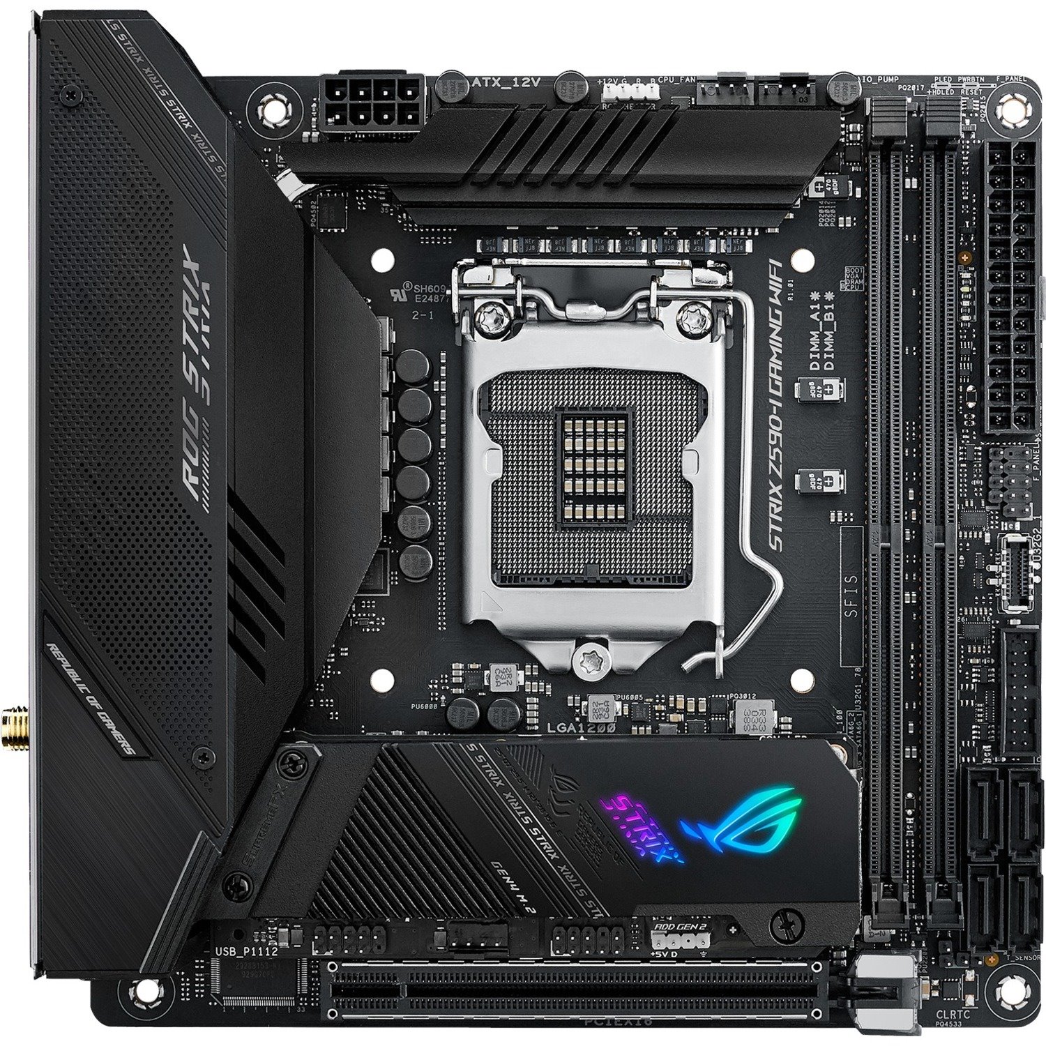 Asus ROG Strix Z590-I GAMING WIFI Desktop moederbord - Intel Z590 chipset - Socket LGA-1200 - Intel Optane-geheugen ready - Mini ITX