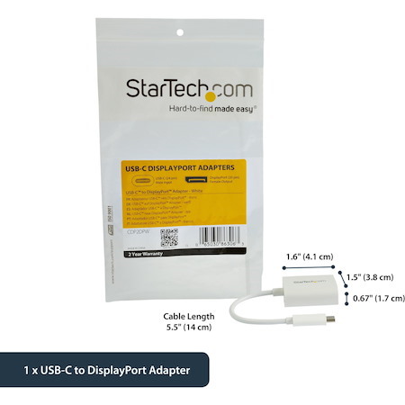 StarTech.com USB C to DisplayPort Adapter 4K 60Hz - USB Type-C to DP 1.4 Monitor Video Converter (DP Alt Mode) - TB3 Compatible - White