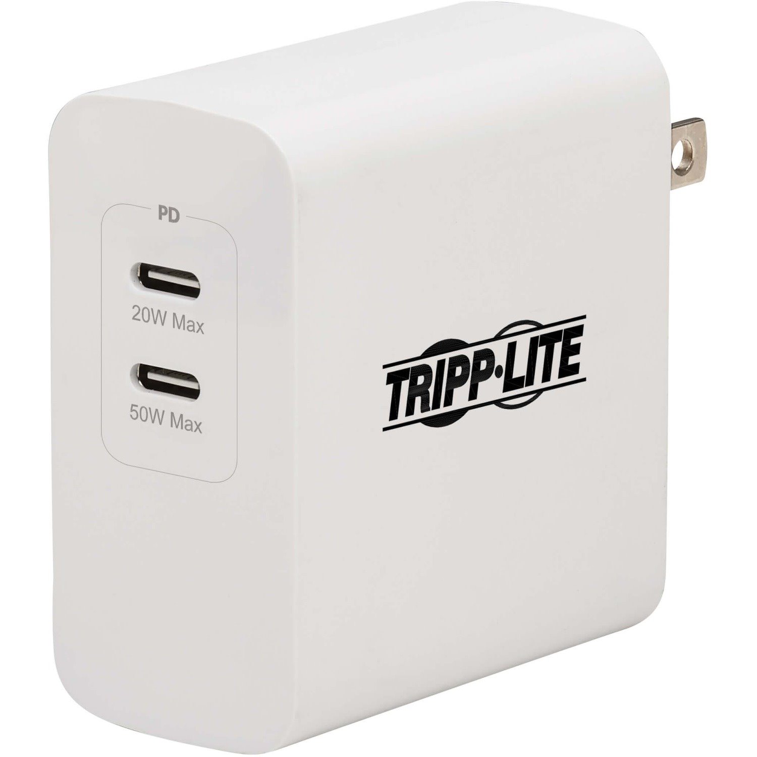 Eaton Tripp Lite Series Dual-Port Compact USB-C Wall Charger - GaN Technology, 70W PD Charging (50W+20W or 65W Max), White