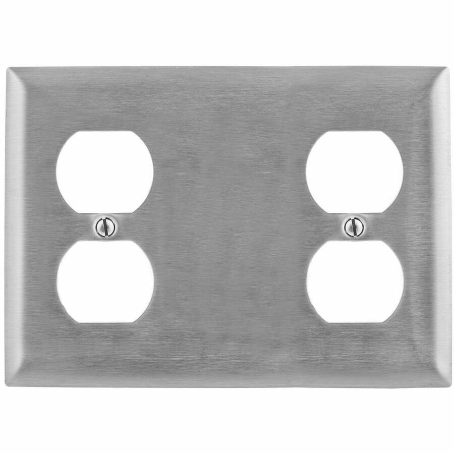 Hubbell Wallplate, 3-G, Dup/Blank/Dup, SS