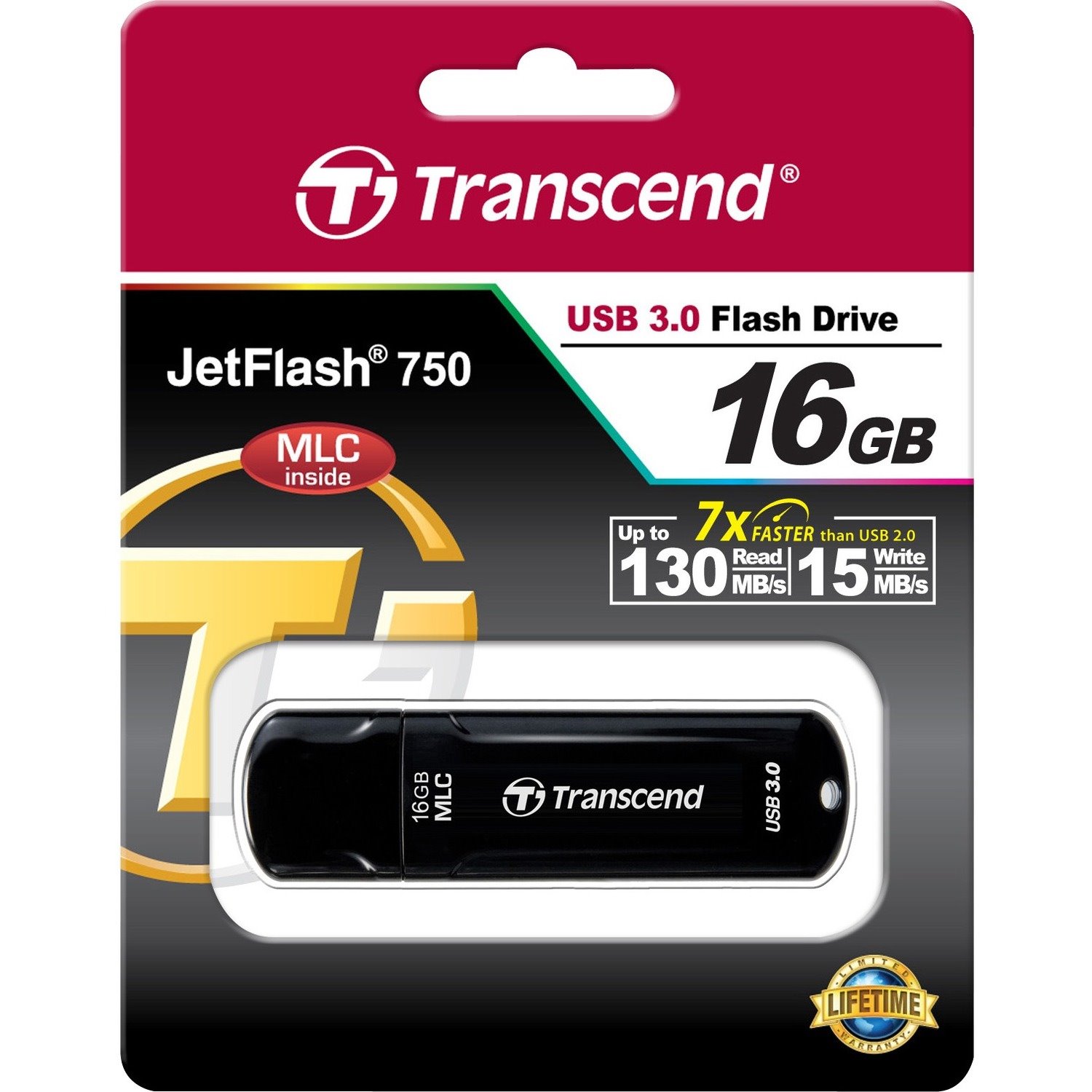 Transcend JetFlash 750 16 GB USB 3.0 Flash Drive - Black