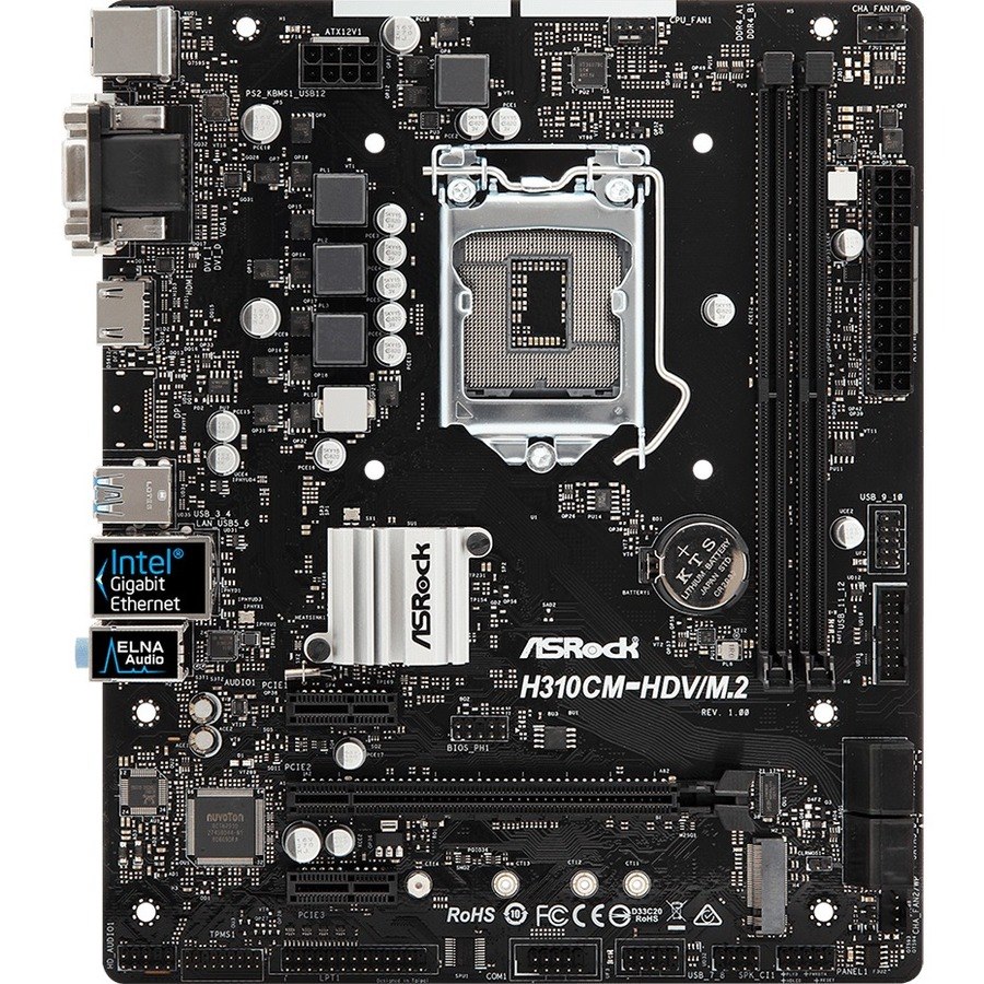 ASRock H310CM-HDV/M.2 Desktop Motherboard - Intel H310 Chipset - Socket H4 LGA-1151 - Micro ATX