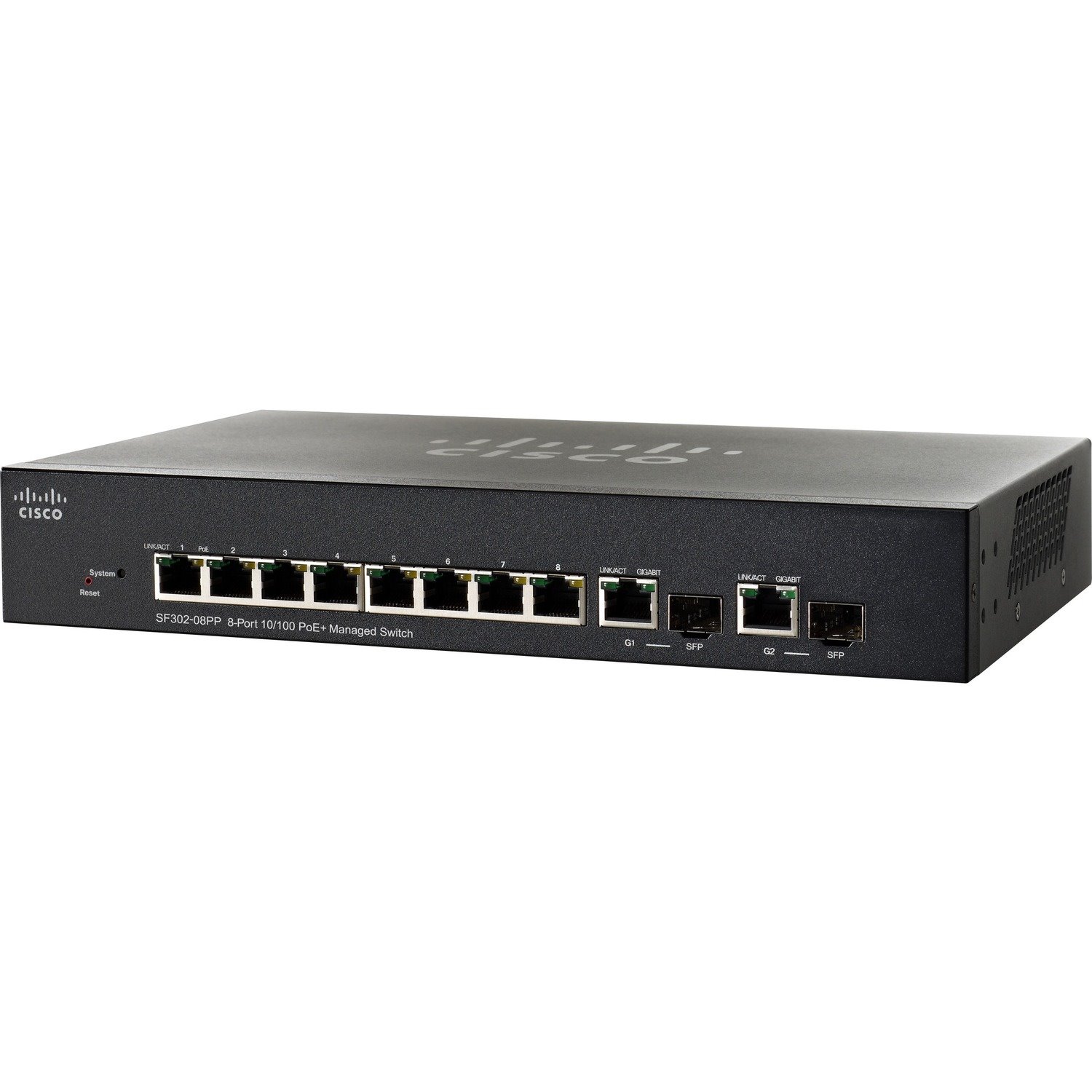 Cisco 300 SF302-08PP 10 Ports Manageable Layer 3 Switch - 10/100Base-TX, 10/100/1000Base-T - Refurbished