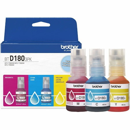 Brother Genuine BTD1803PK 3-Pack High Yield Cyan, Magenta, and Yellow Ink Bottles