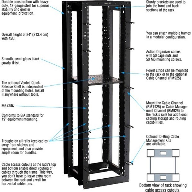Black Box Flex Depth Rack - 45U, 4-Post, 24" x 24"D, M6 Square Holes