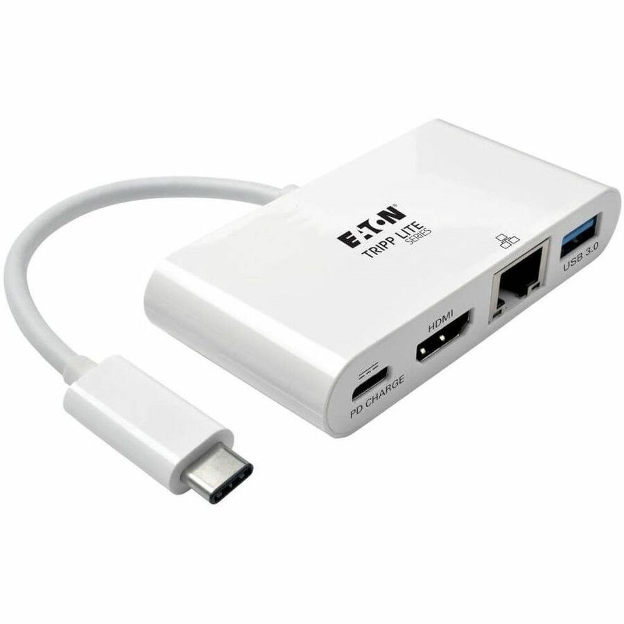 Eaton Tripp Lite Series USB-C Multiport Adapter - HDMI, USB 3.x (5Gbps) Hub Port, Gigabit Ethernet, 60W PD Charging, HDCP, White