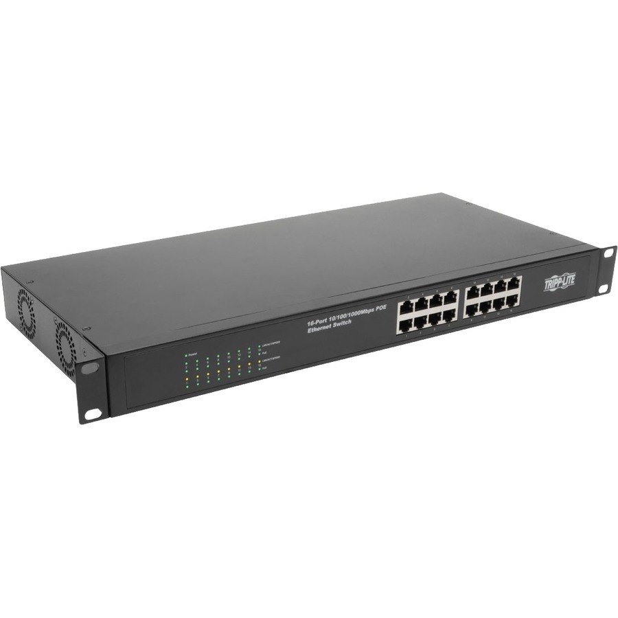 Eaton Tripp Lite Series 16-Port 10/100/1000 Mbps 1U Rack-Mount/Desktop Gigabit Ethernet Unmanaged Switch with PoE+, 247W, Metal Housing