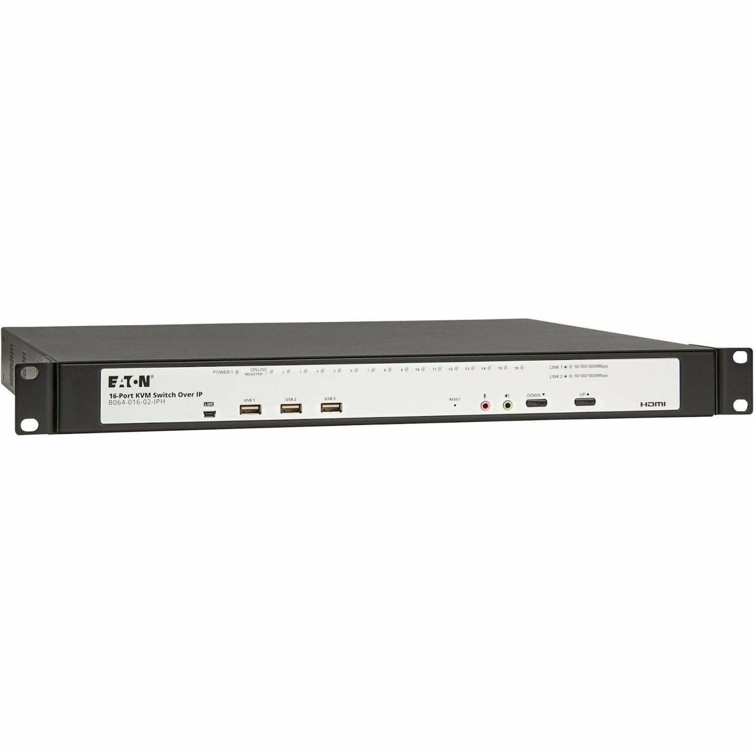 Eaton 16-Port Cat5e KVM over IP Switch - Virtual Media, 2 Remote/1 Local User, HDMI Output, 1U Rack-Mount, TAA