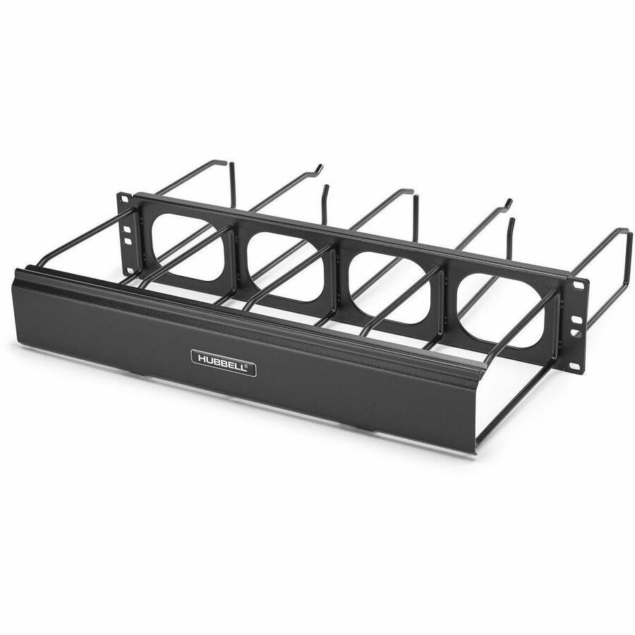 Hubbell Premise Wiring Horizontal Cable Management, M-Series, 3-Unit, 7" Extension, 7" RR, Cover, Black