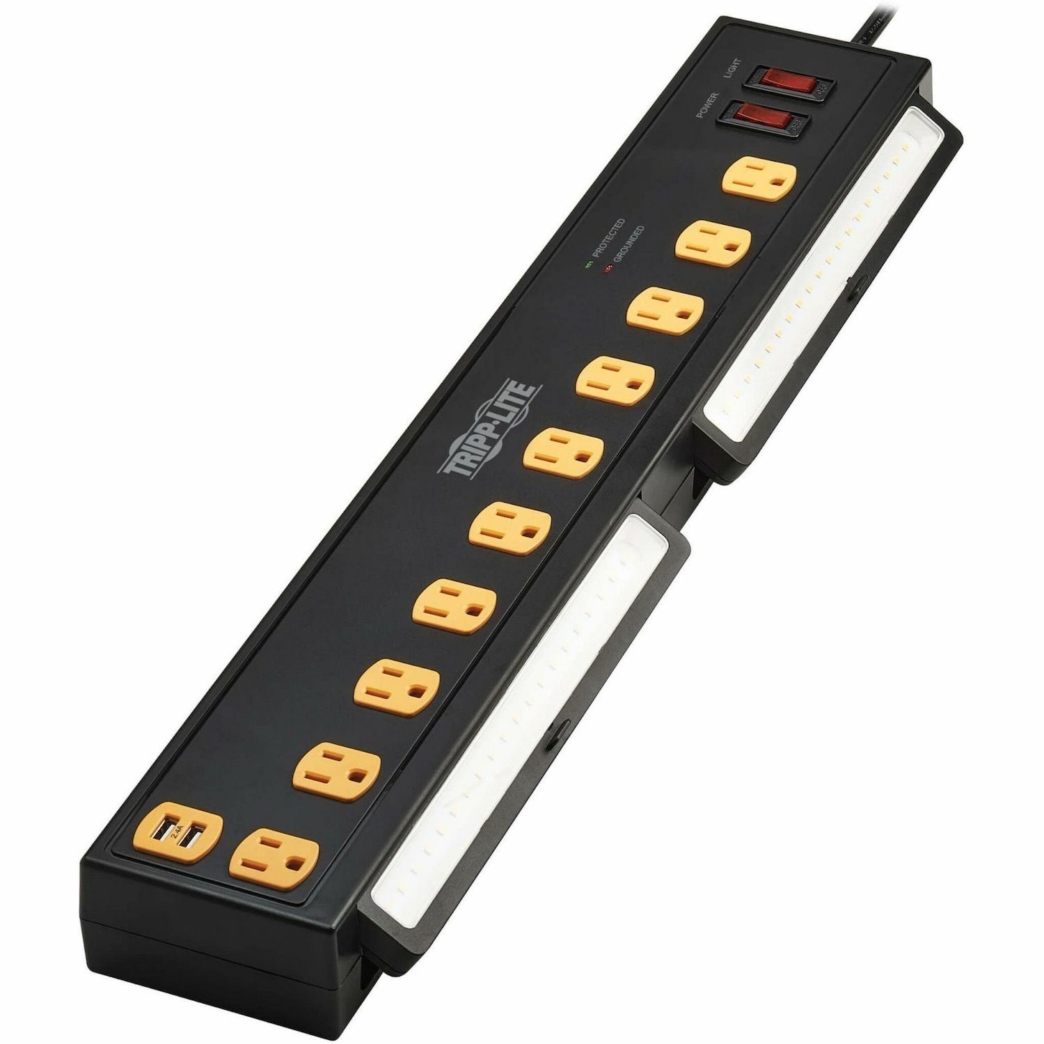 Eaton Tripp Lite Series Protect It! 10-Outlet Surge Protector with Swivel Light Bars - 5-15R Outlets, 2 USB Ports, 6 ft. (1.8 m) Cord, 1350 Joules, Black