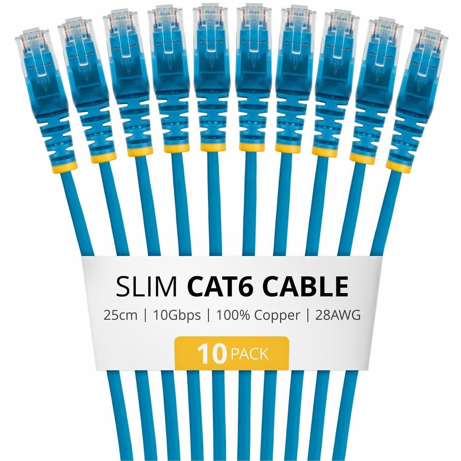 StarTech 25cm Blue Slim CAT6 Cable, 10 Pack, Snagless, UTP, LSZH, 28AWG Pure Copper, Slim RJ45 Network Patch Cord, Individually Tested