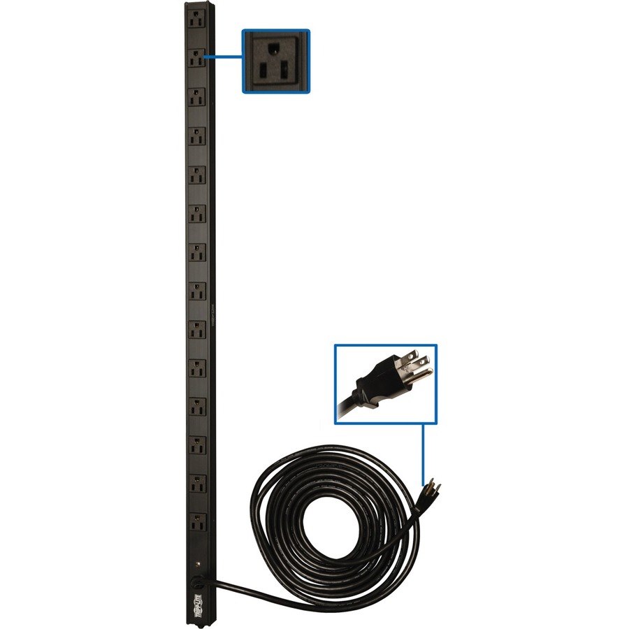 Eaton Tripp Lite Series 1.4kW Single-Phase 120V Basic PDU, 14 NEMA 5-15R Outlets, NEMA 5-15P Input, 15 ft. (4.57 m) Cord, 0U Vertical