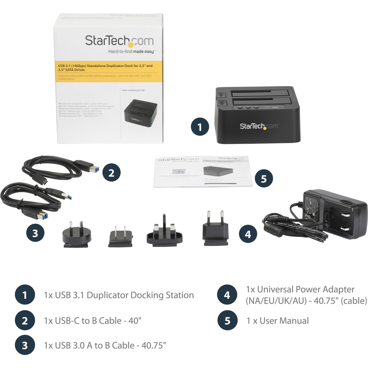 StarTech.com Standalone Hard Drive Duplicator, External Dual Bay HDD/SSD Cloner/Copier, USB 3.1 to SATA Drive Docking Station, Disk Cloner