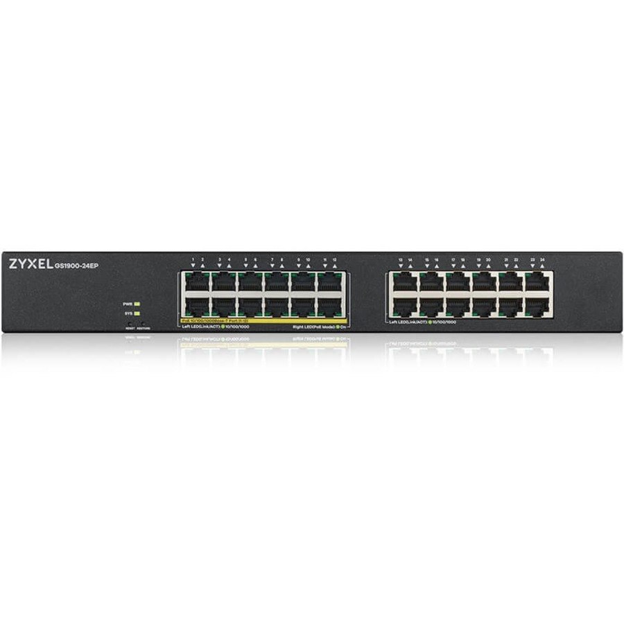 ZYXEL GS1900-24EP 24-Port Gigabit Smart Managed PoE Switch (Compact Design) | 12 PoE+ Ports at 130W