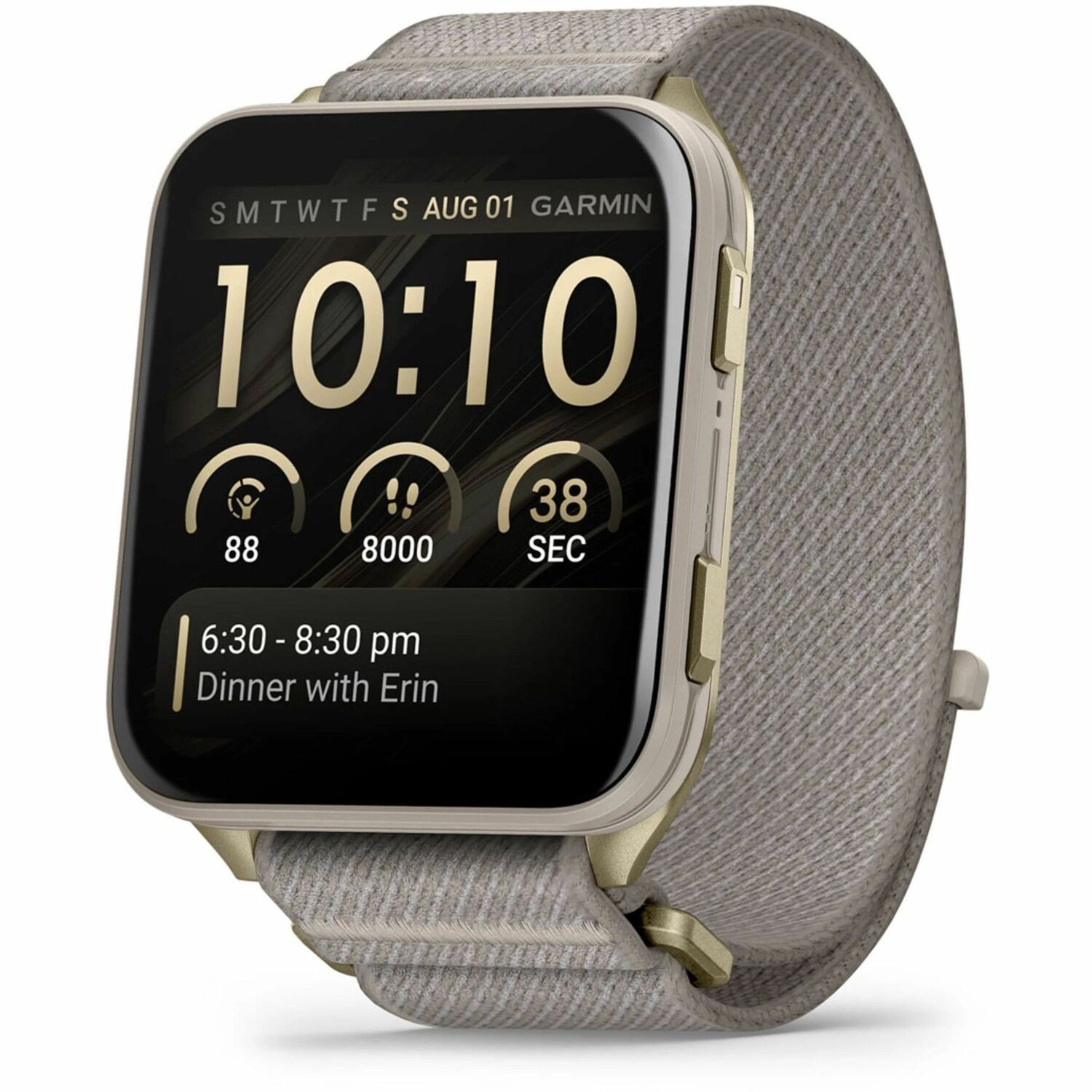 Garmin Venu X1 Soft Gold with Titanium Caseback and French Gray Nylon Band