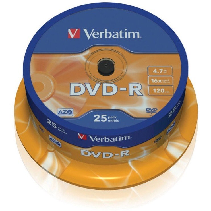 Verbatim 43522 DVD Recordable Media - DVD-R - 16x - 4.70 GB - 25 - Matte Silver