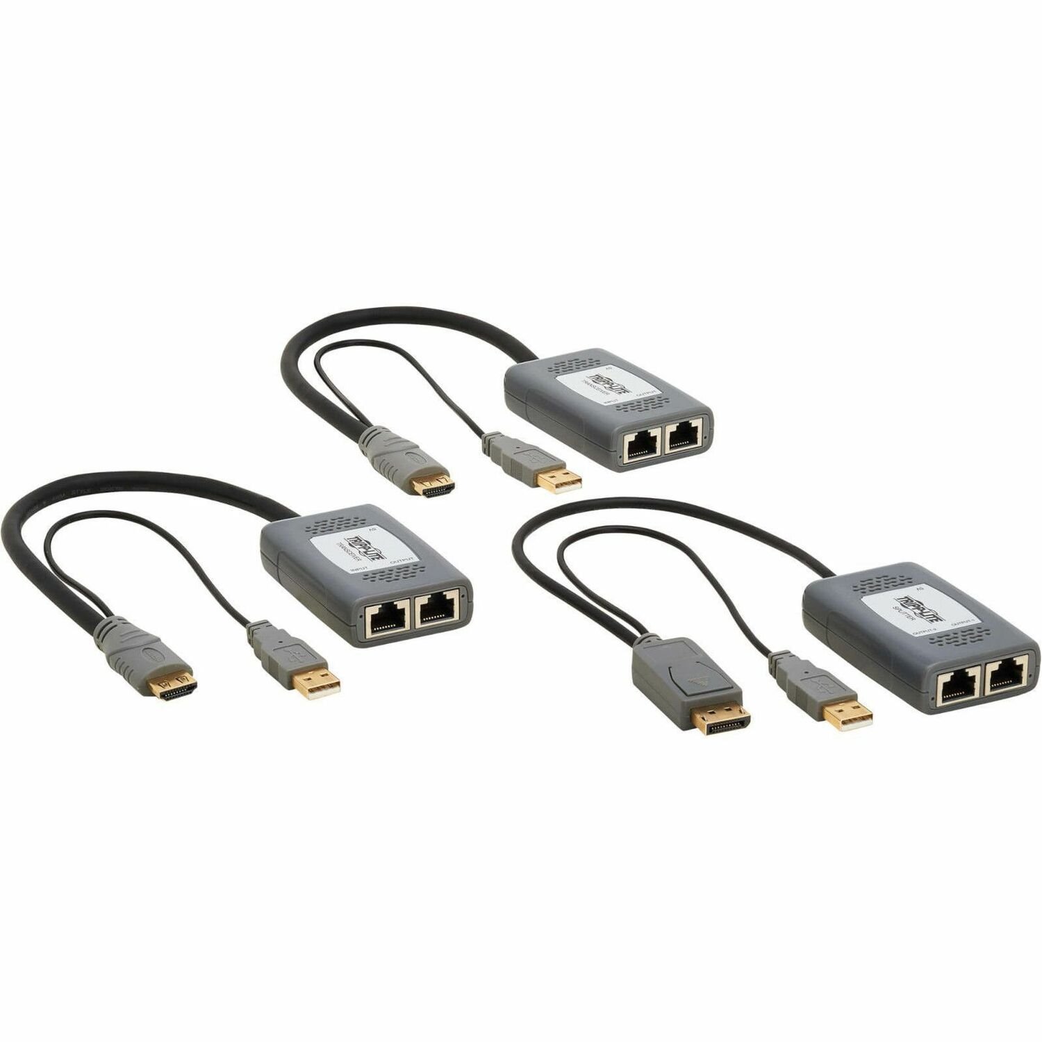 Eaton Tripp Lite Series 2-Port DisplayPort to HDMI over Cat6 Extender Kit, Pigtail Transmitter/2x Receivers, 4K 60 Hz, HDR, 4:4:4, 230 ft. (70.1 m), TAA