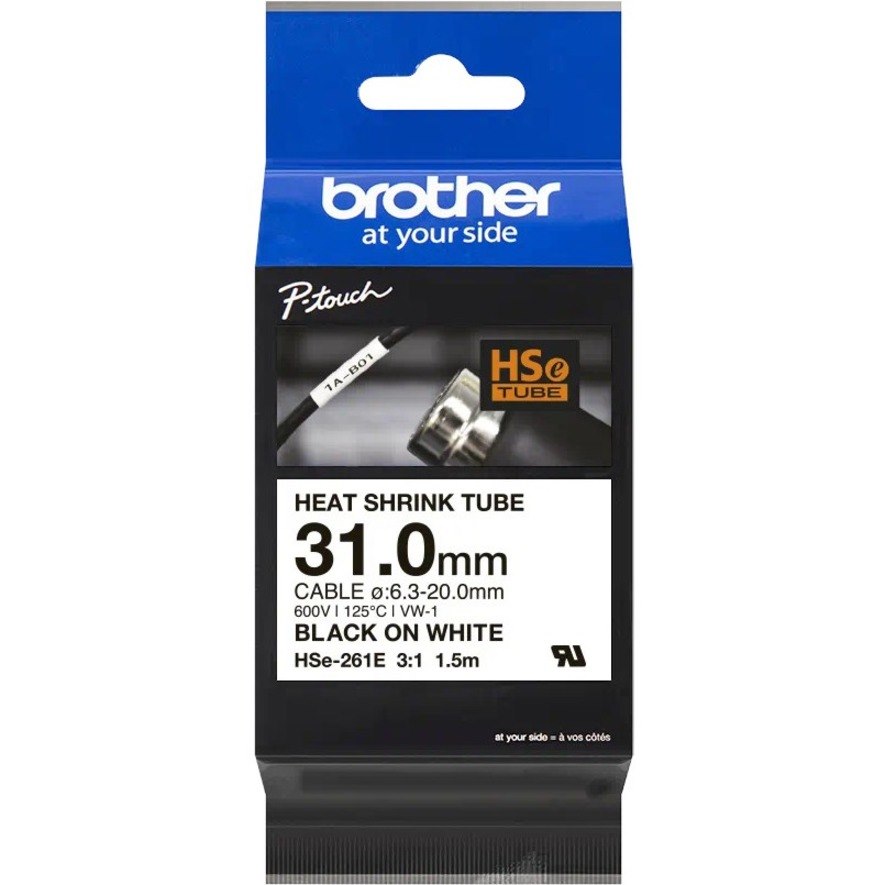 Brother HSe-261E Black on White Heat Shrink Tube Tape, 31 mm (1.22 in.)