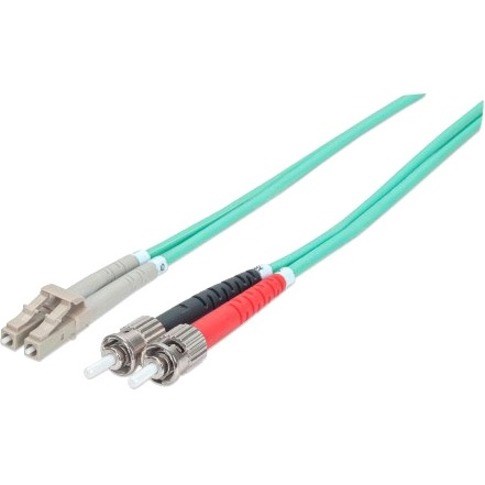 Intellinet Network Solutions Fiber Optic Patch Cable, ST/LC, OM3, 50/125, Multimode, Duplex, Aqua, 3 ft (1 m)