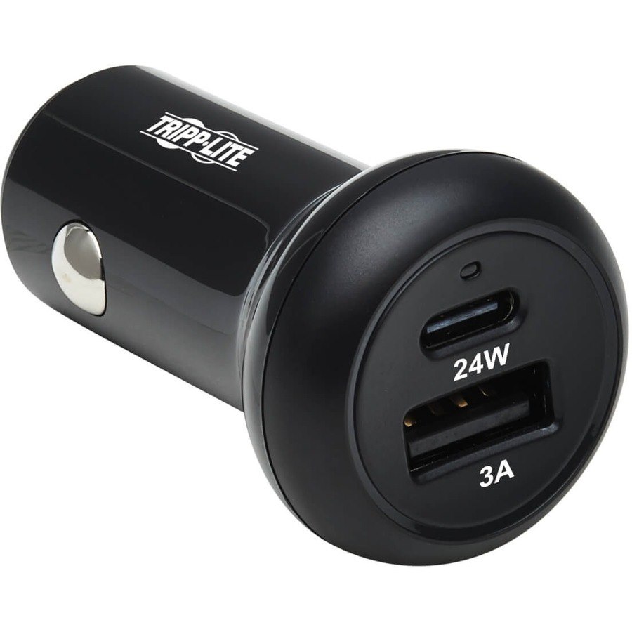 Tripp Lite by Eaton Dual-Port USB Car Charger with 24W Charging - USB-C (24W) PD 3.0, USB-A (24W) QC 3.0, Black