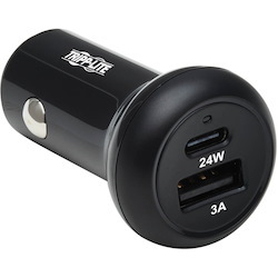 Eaton Tripp Lite Series Dual-Port USB Car Charger with 24W Charging - USB-C (24W) PD 3.0, USB-A (24W) QC 3.0, Black