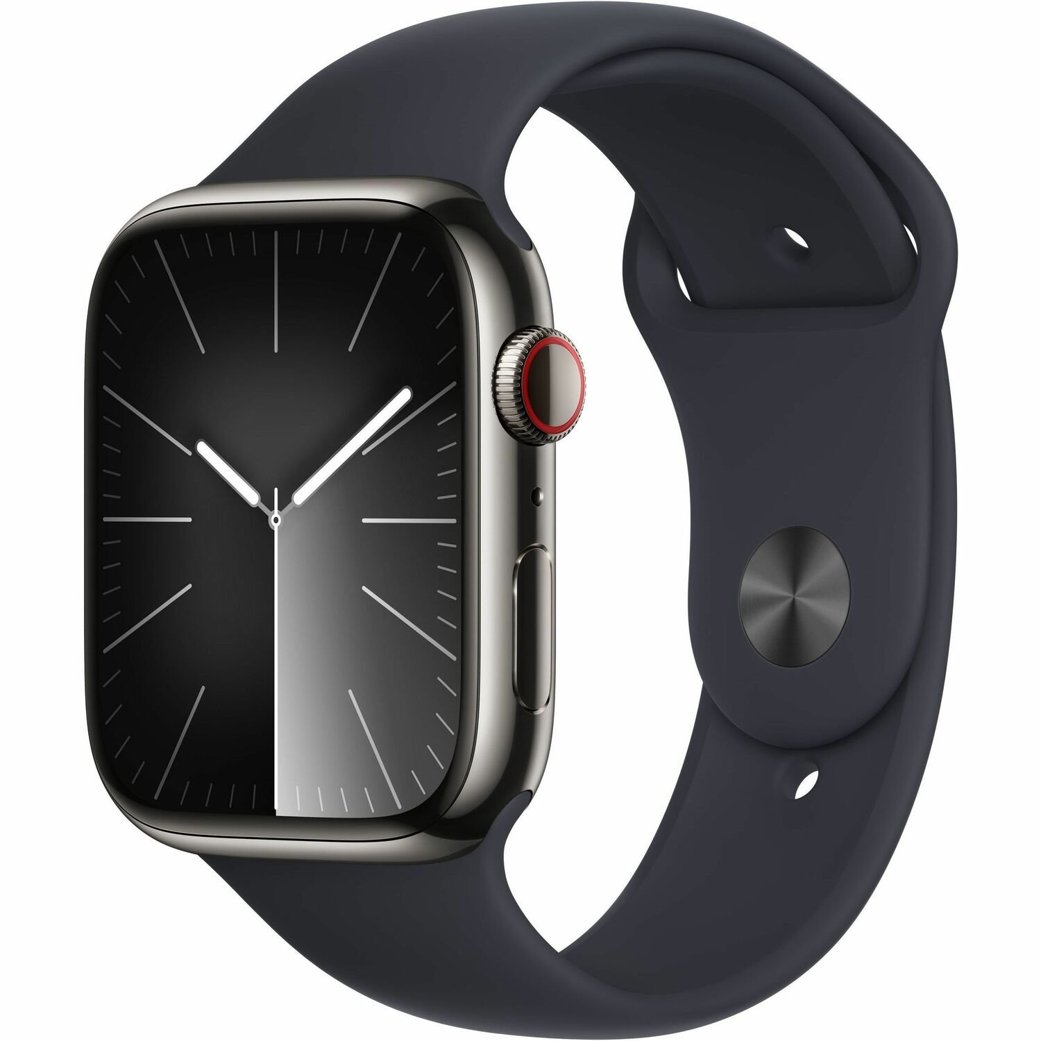 Apple Watch Series 9 Smart Watch - 41 mm Case Height - 35 mm Case Width - Graphite Case Color - Midnight Band Color - Glass Body Material - Stainless Steel Case Material - Wireless LAN - LTE, UMTS