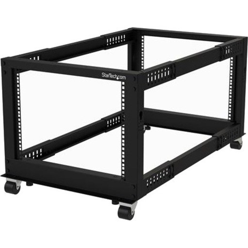 StarTech.com 4-Post 8U Mobile Open Frame Server Rack, 19in Network Rack with Casters, Small Rolling Rack for Computer/AV/Data/IT Equipment