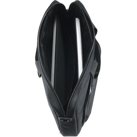 This computer briefcase includes a laptop compartment, a front accessories pocket and a shoulder strap to facilitate your trips.