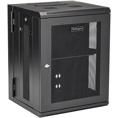 StarTech.com 4-Post 15U Wall Mount Network Cabinet, 19" Hinged Wall-Mounted Server Rack for Data / IT Equipment, Lockable Rack Enclosure