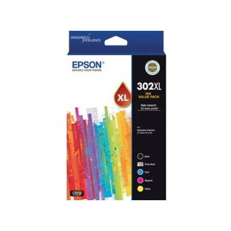 Epson Claria Premium 302XL Original High Yield Inkjet Ink Cartridge - Value Pack - Black, Photo Black, Cyan, Magenta, Yellow - 5 / Pack