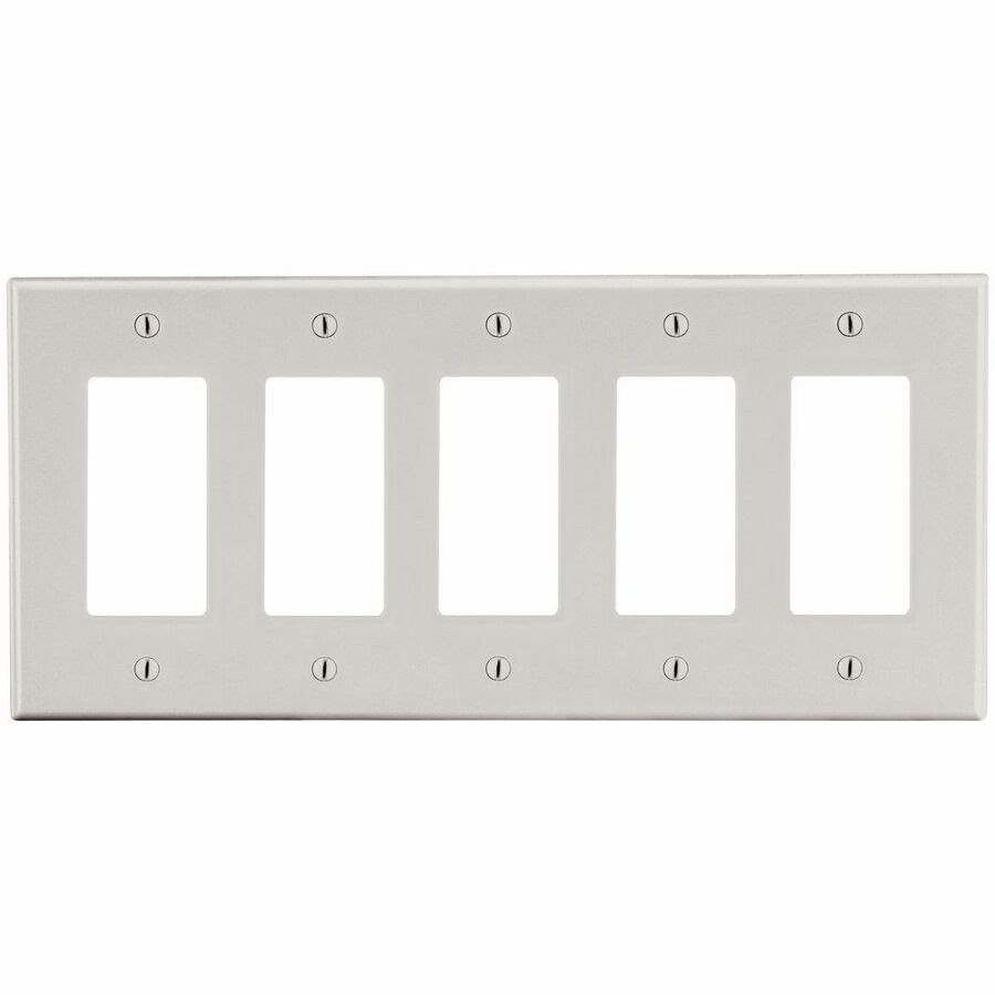 Bryant Wallplate, 5-Gang, 5) Decorator, Light Almond