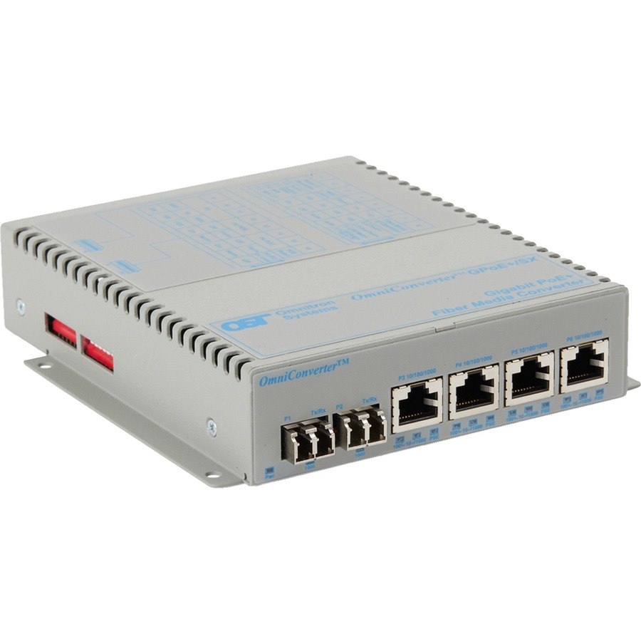 Omnitron Systems OmniConverter GPoE+/SX 4x PoE+ 2x LC Multimode 550m US AC Powered