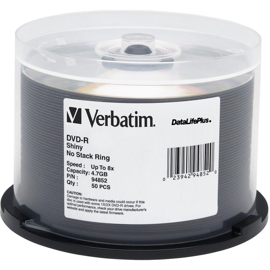 Verbatim DVD-R 4.7GB 8X DataLifePlus Shiny Silver Silk Screen Printable - 50pk Spindle