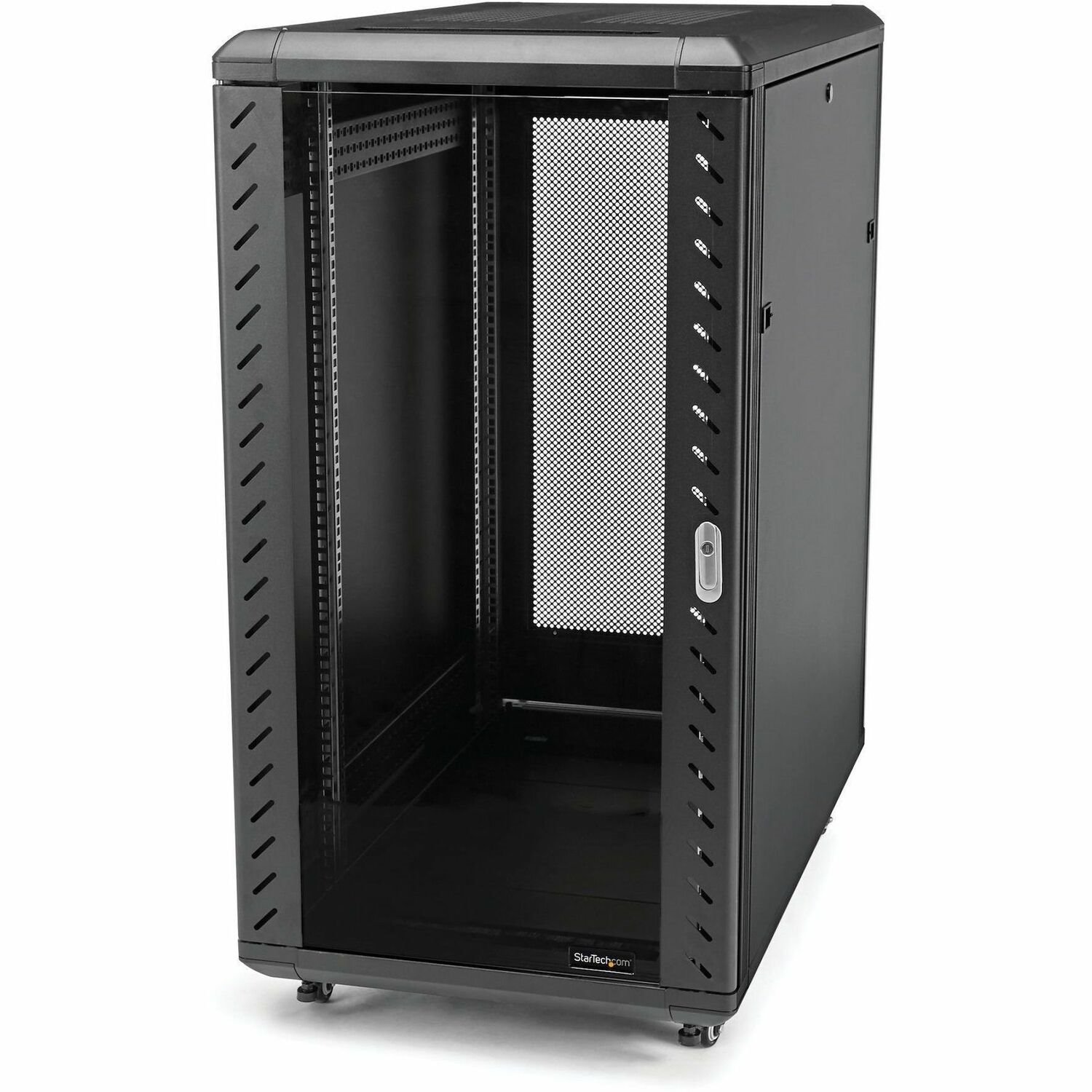 StarTech.com 4 Post 18U Netwerkkast, Vergrendelbare 19" Patchkast voor Computer/AV/IT/Data Apparatuur, Server Rack met Wielen/Montagerails