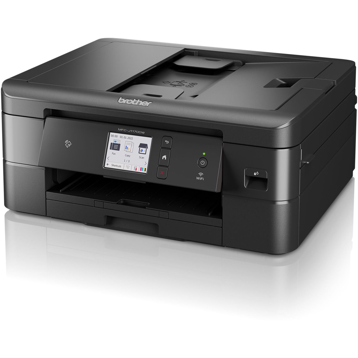 Brother MFC MFC-J1170DW Inkjet Multifunction Printer-Color-Copier/Fax/Scanner-17 ppm Mono/16.5 ppm Color Print-6000x1200 dpi Print-Automatic Duplex Print-150 sheets Input-Color Flatbed Scanner-1200 dpi Optical Scan-Color Fax-Wireless LAN