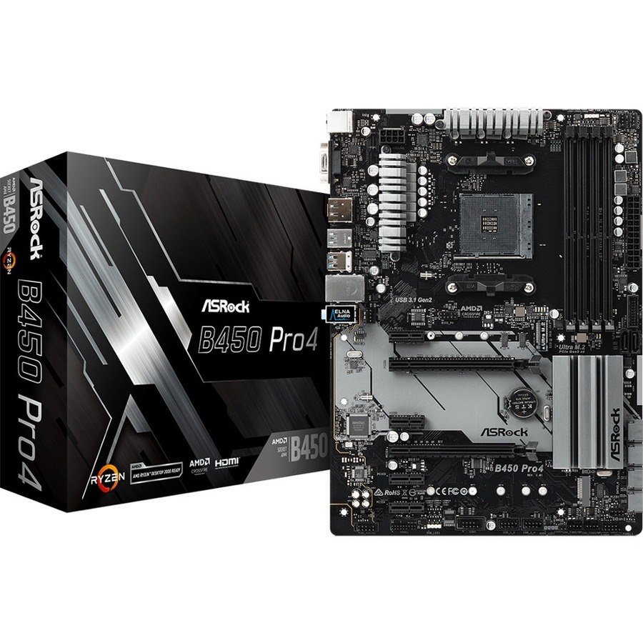 ASRock B450 Pro4 Desktop Motherboard - AMD B450 Chipset - Socket AM4 - ATX