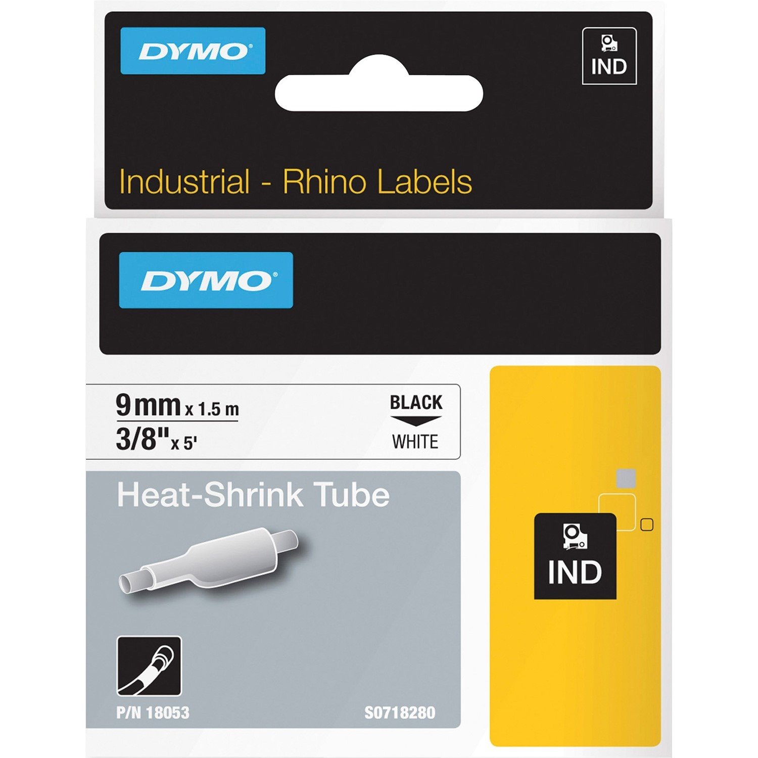 Dymo Genuine Rhino Industrial Labels- Heat Shrink Tube 9MM Black On White.Made Of Industrial Grade Polyolefine And Featuring A 3:1 Heat Shrink Ratio. RoHS Compliant. Temperature Rating -19C To +135C.