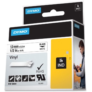 DymoRhino Blk on Wht 12mm Tape