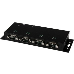 StarTech.com 4 Port USB to Serial RS232 Adapter - Wall Mount - Din Rail - COM Port Retention - FTDI USB to DB9 RS232 Hub (ICUSB2324I)