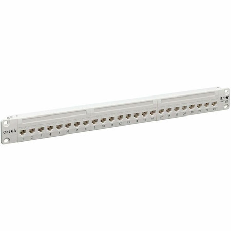 Eaton Tripp Lite Series 24-Port Cat6a Feed-Through Patch Panel - 4PPoE Compliant, 1U Rack-Mount, RJ45 Ethernet, White, TAA