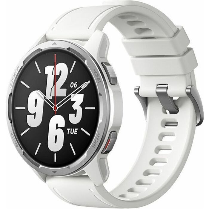 MI Watch S1 Active Smart Watch - Moon White Body Color - White Band Color - Glass Fiber Reinforced Polyamide Case Material - Sapphire, Silicon Band Material - Wireless LAN
