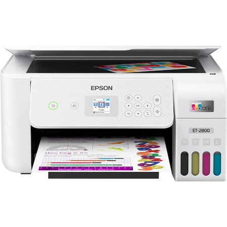 Epson EcoTank ET-2800 Inkjet Multifunction Printer-Color-Copier/Scanner-5760x1440 Print-120 sheets Input-Color Scanner-1200 Optical Scan-Wireless LAN-Epson Smart Panel App-Epson iPrint-Epson Remote Print-Apple AirPrint-Mopria